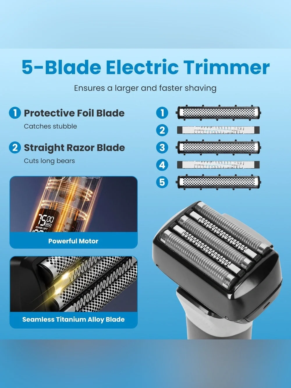 Brookstone Electric Foil Face Shaver 5-Blade Electric Razor for Men